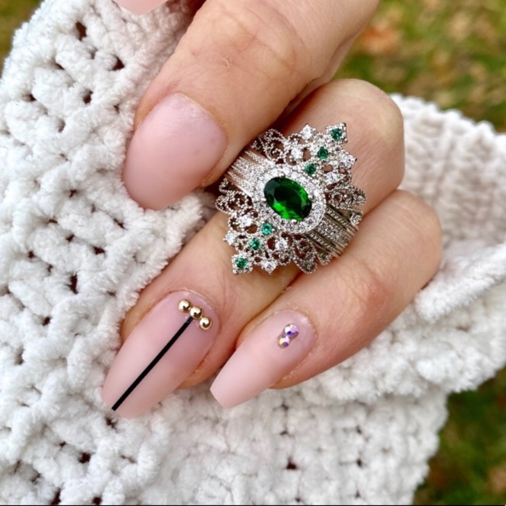 925 Silver Emerald and Diamond Vintage Ring - Picture 11 of 11